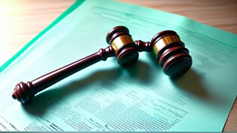 Gavel resting on legal documents symbolizes law, justice, and legal proceedings for law practice, court cases, or legal representation.