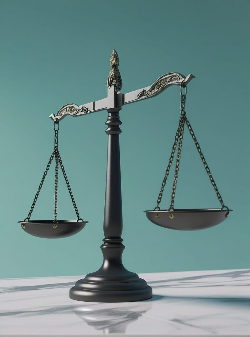 Delicate balance scale with intricate design on a marble surface, symbolizing justice and fairness, against a neutral background. Perfect for legal, law, or ethical themes related to balance and justice.